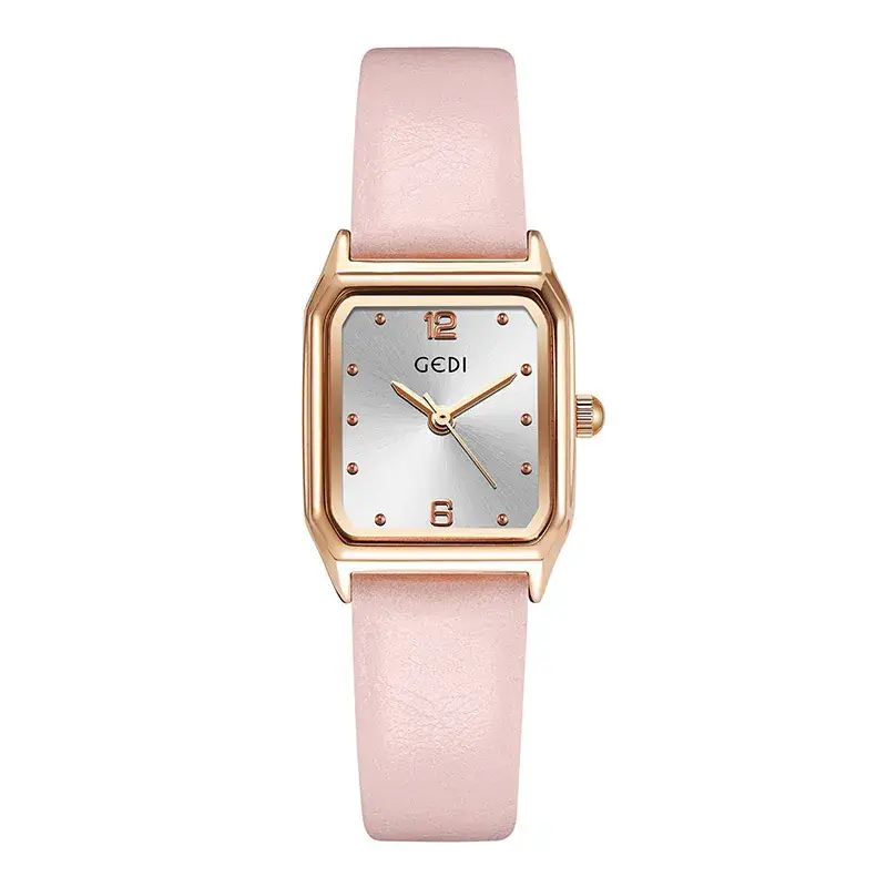 Women's Brown Leather Square Plate Watch with Silver Buckle - Image 6