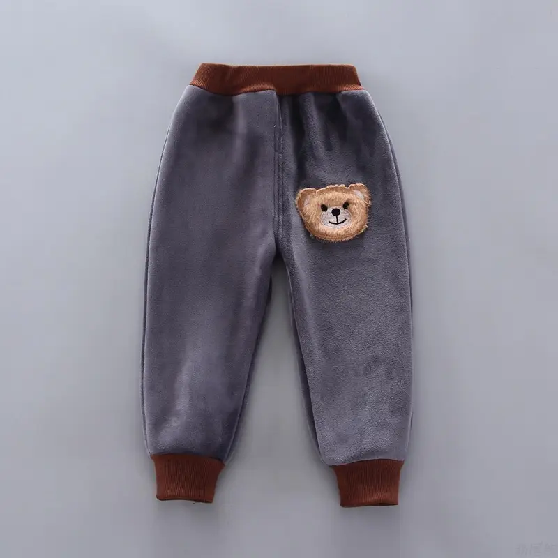 2023 Boys Fleece Pants Brown Bear Patch Set - Image 7
