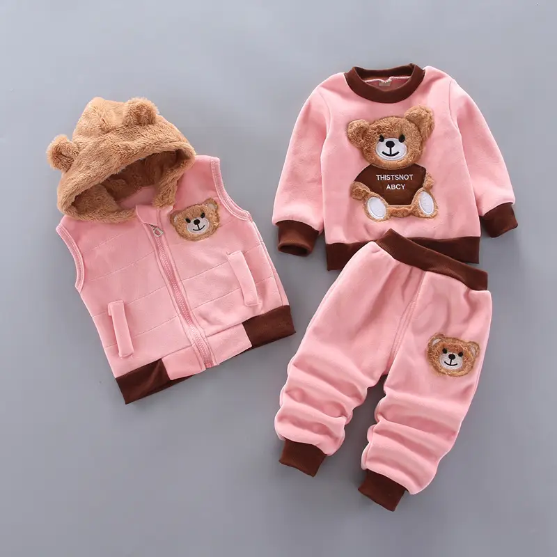 2023 Boys Fleece Pants Brown Bear Patch Set - Image 2