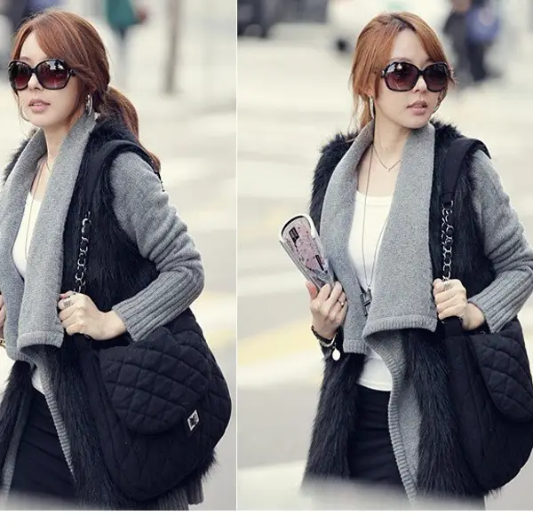 Women Gray Faux Fur Vest Waistcoat Style - Image 7