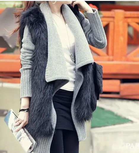 Women Gray Faux Fur Vest Waistcoat Style — feature 11