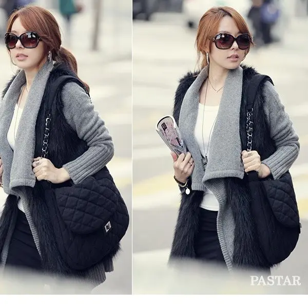 Women Gray Faux Fur Vest Waistcoat Style — feature 12