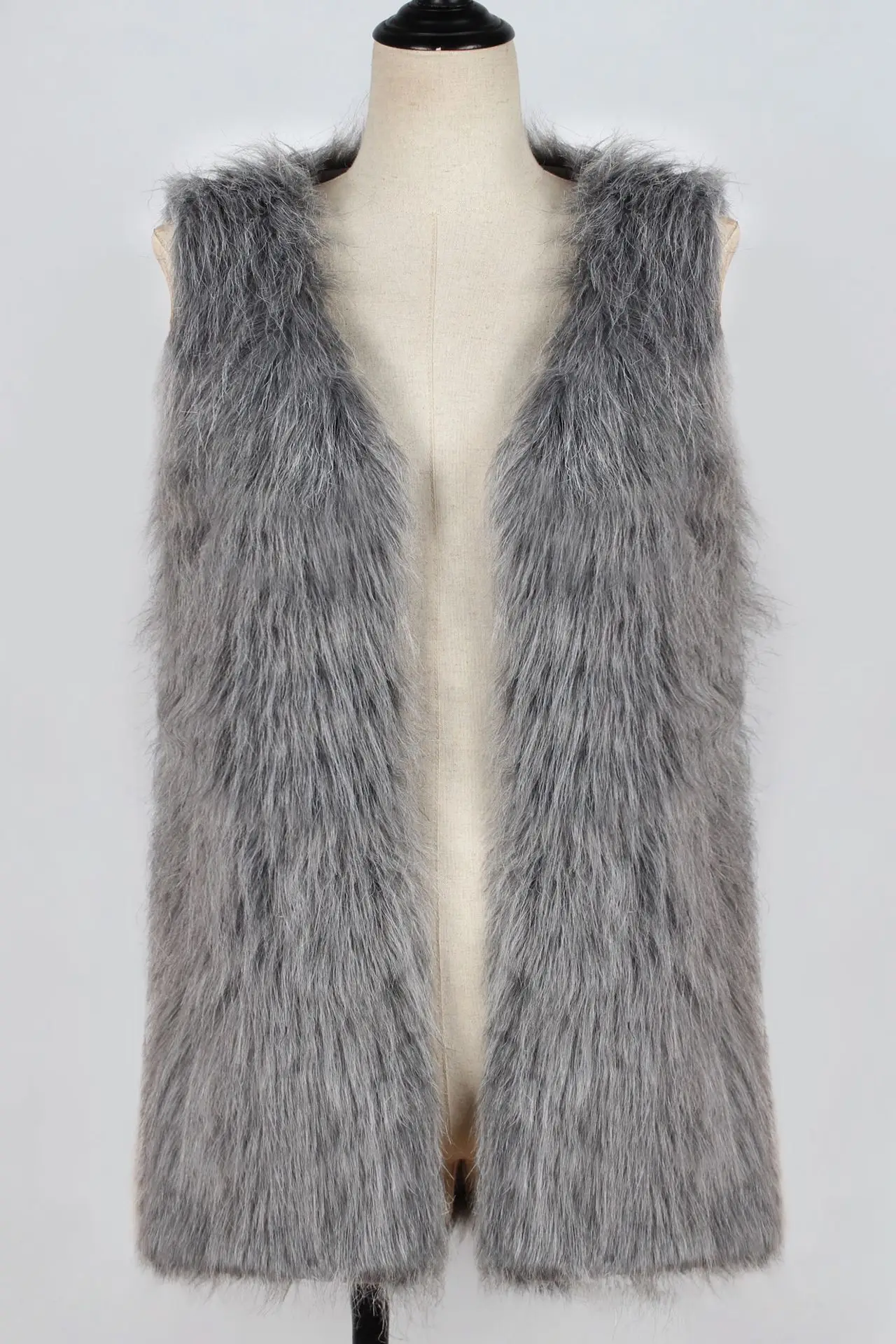 Women Gray Faux Fur Vest Waistcoat Style — feature 19
