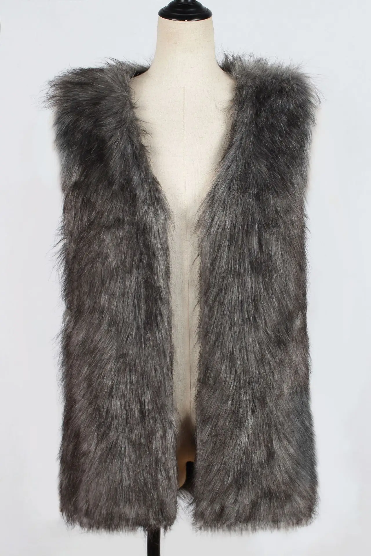 Women Gray Faux Fur Vest Waistcoat Style — feature 23