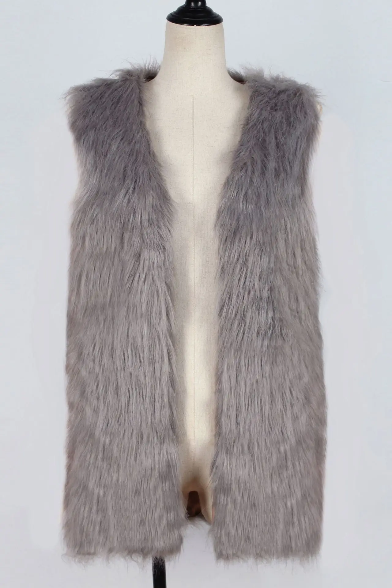 Women Gray Faux Fur Vest Waistcoat Style — feature 25