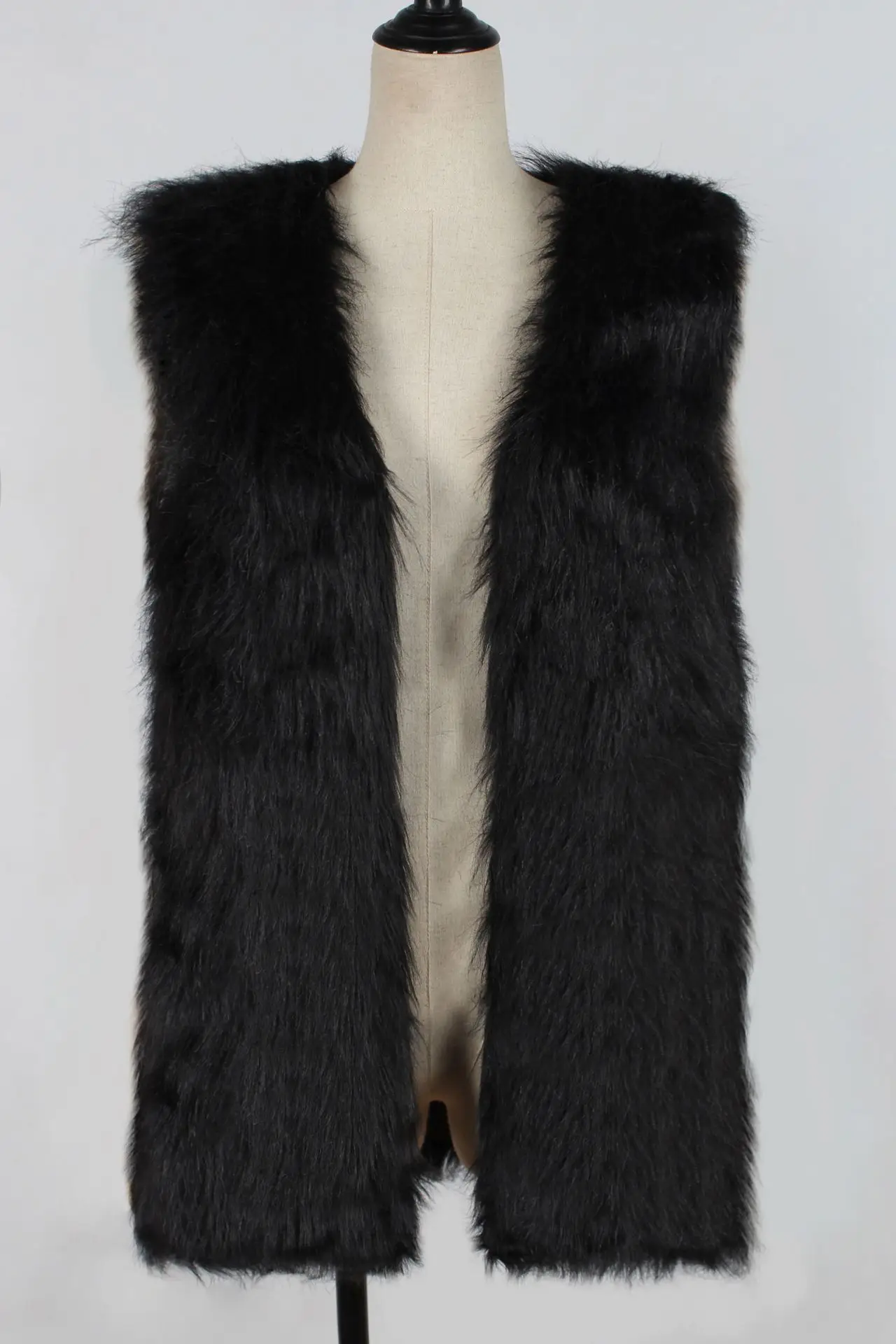 Women Gray Faux Fur Vest Waistcoat Style - Image 2