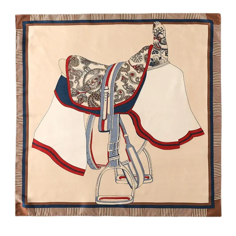 Silk Scarf 2025 Red Blue Plaid Saddle Design - Image 9
