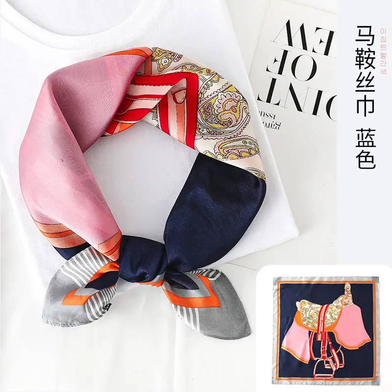 Silk Scarf 2025 Red Blue Plaid Saddle Design - Image 2