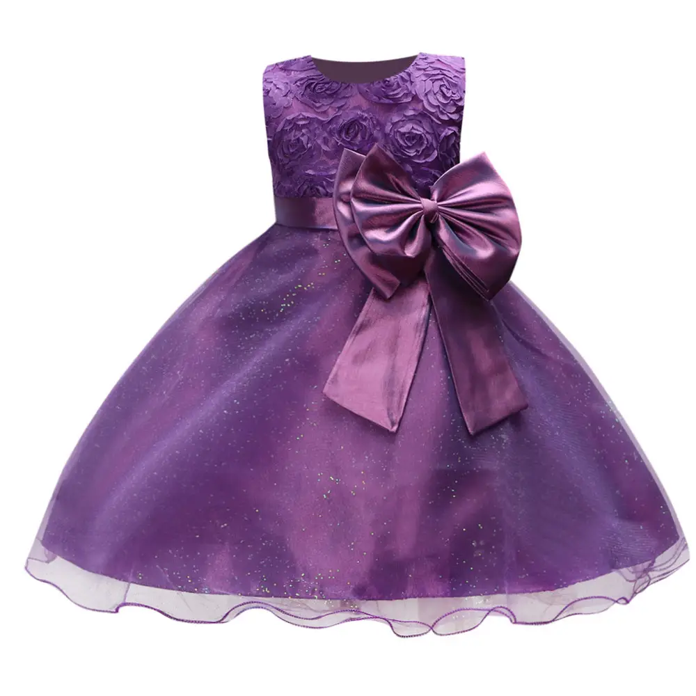 Purple Puffy Bow Girls Dress for Girls - Image 4