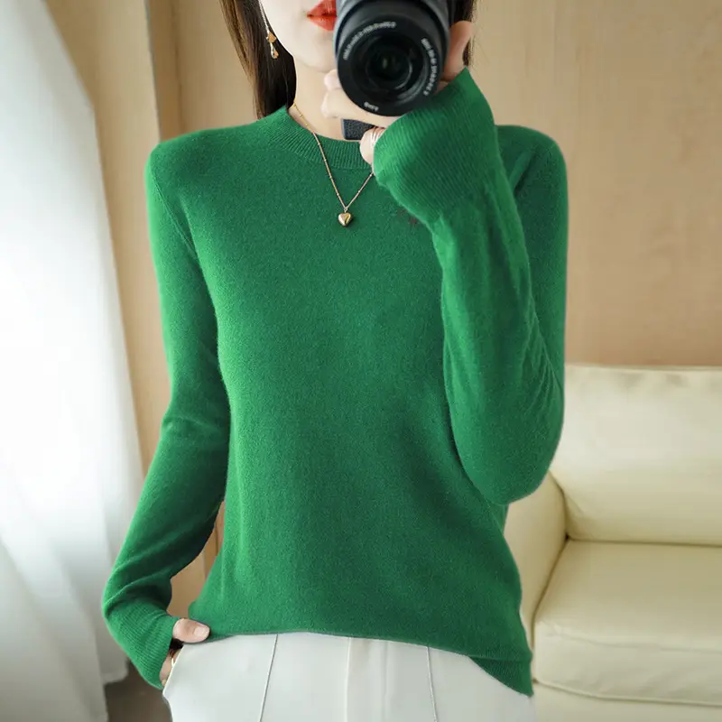 Women Loose Knit Sweater Mint Green Autumn Winter 2024 - Image 14