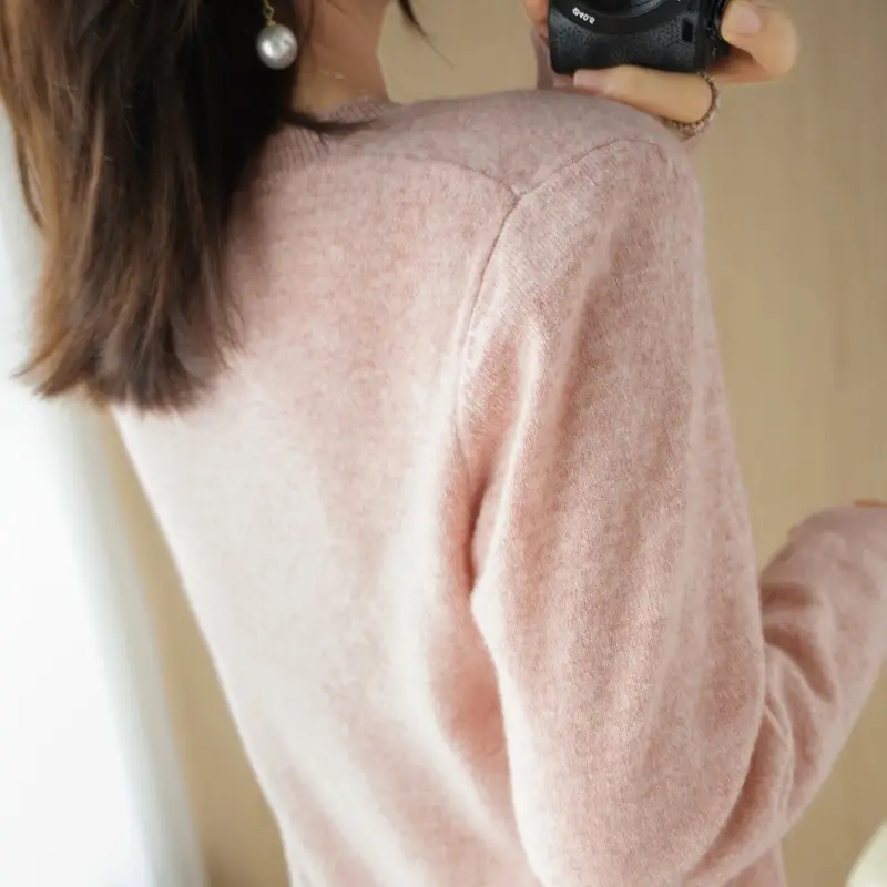 Women Loose Knit Sweater Mint Green Autumn Winter 2024 - Image 16