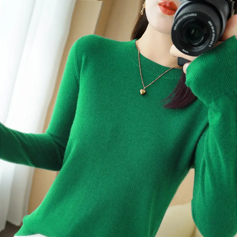 Women Loose Knit Sweater Mint Green Autumn Winter 2024 - Image 10