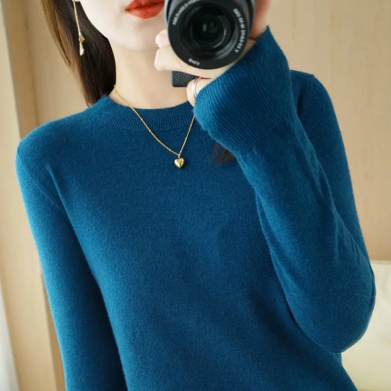Women Loose Knit Sweater Mint Green Autumn Winter 2024 - Image 11