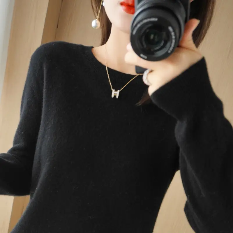 Women Loose Knit Sweater Mint Green Autumn Winter 2024 - Image 3