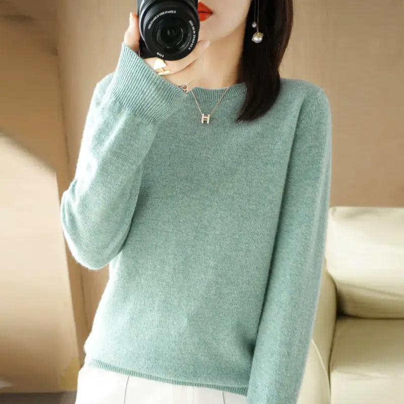 Women Loose Knit Sweater Mint Green Autumn Winter 2024 - Image 6
