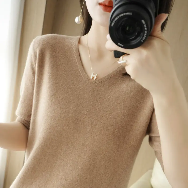New Spring Knitwear V Neck T-Shirt Women - Image 6