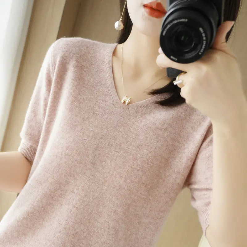 New Spring Knitwear V Neck T-Shirt Women - Image 9