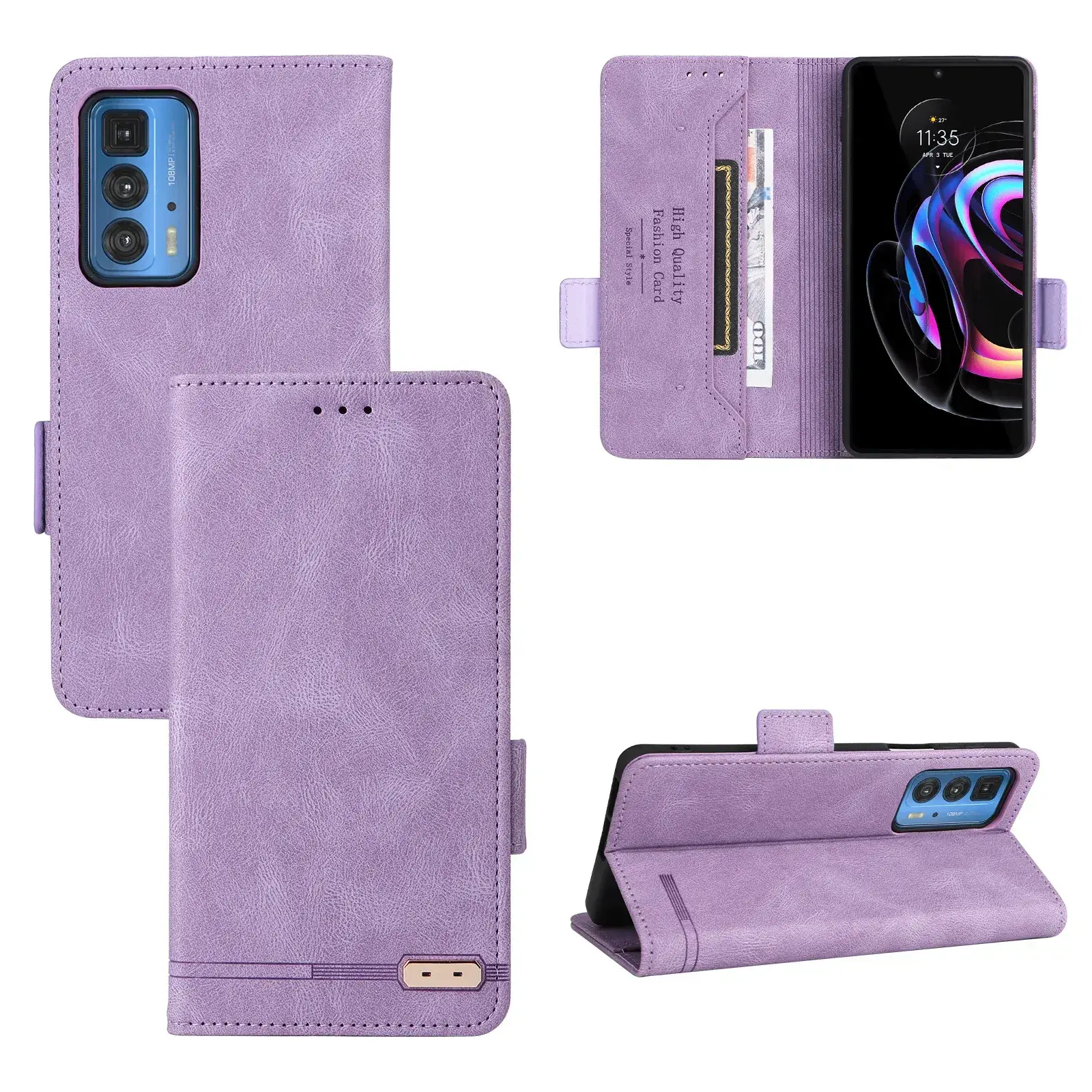Motorola EDGE20PRO Purple Leather Flip Case with Magnetic Buckle