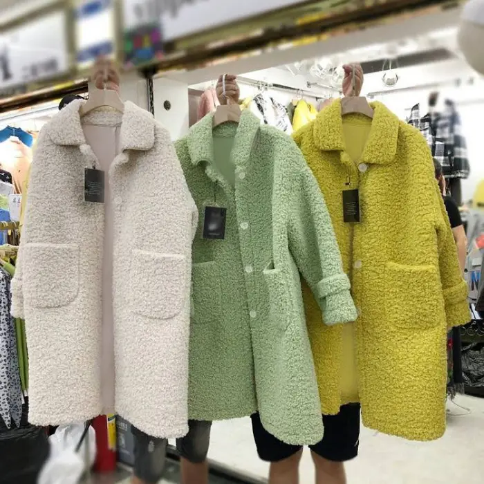 Faux Lambs Wool Women's Green Overcoat Yellow - Image 4
