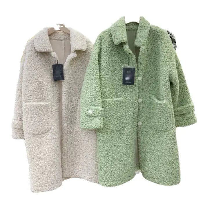 Faux Lambs Wool Women's Green Overcoat Yellow - Image 5