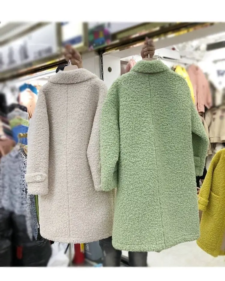 Faux Lambs Wool Women's Green Overcoat Yellow — feature 9