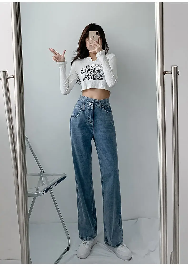 Women Cross Waist Jeans High Waist Loose Spring Autumn — feature 23