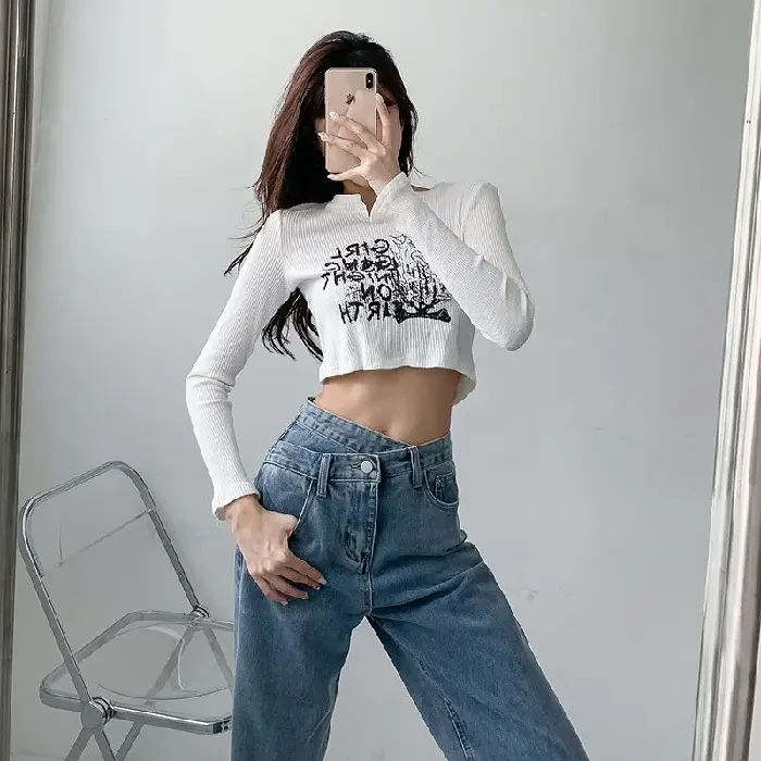 Women Cross Waist Jeans High Waist Loose Spring Autumn - Image 2