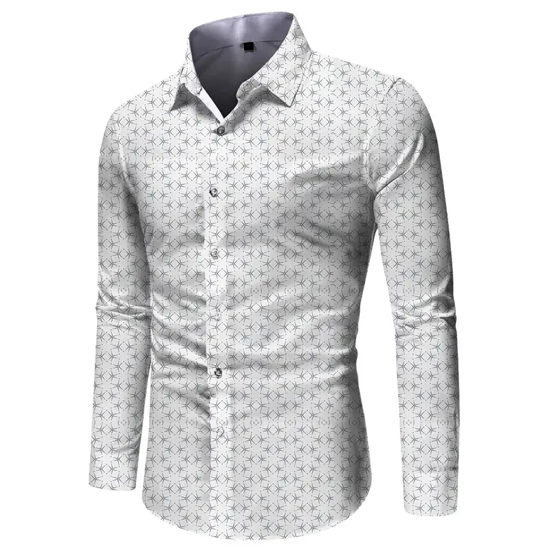 Men Digital Print Long Sleeve Shirt Blue Orange