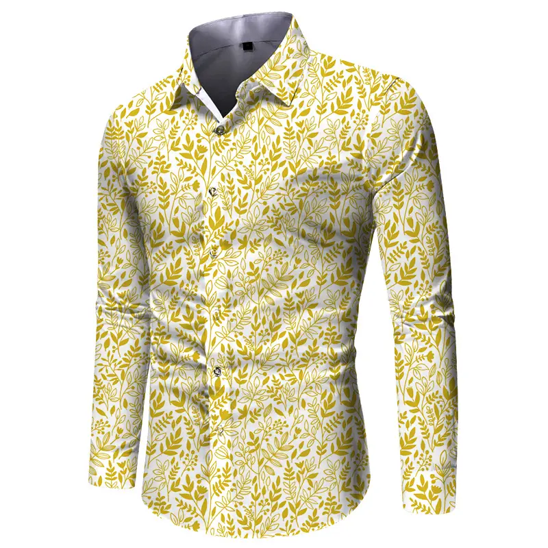 Men Digital Print Long Sleeve Shirt Blue Orange