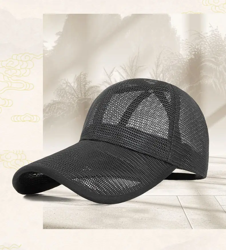 Men Black Mesh Baseball Cap with Extended Brim 11cm — feature 4