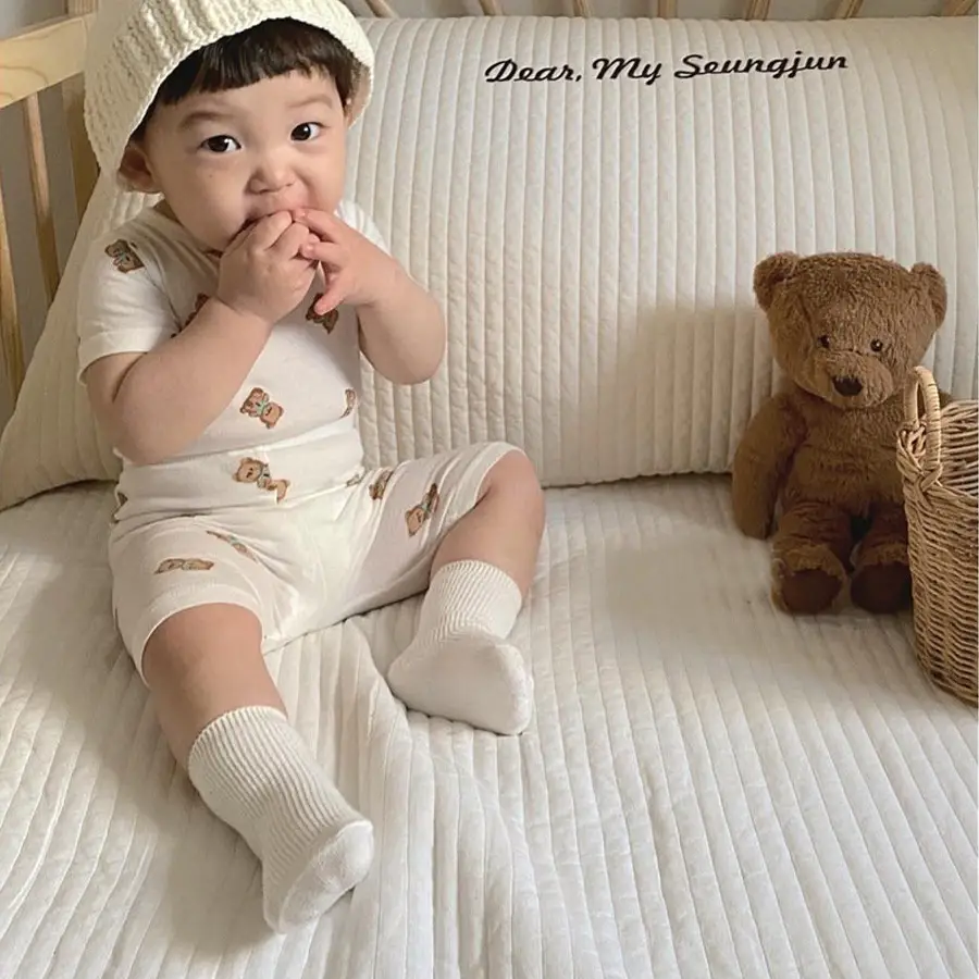 Korean Style Baby Pajamas Set White Cotton Shorts - Image 8
