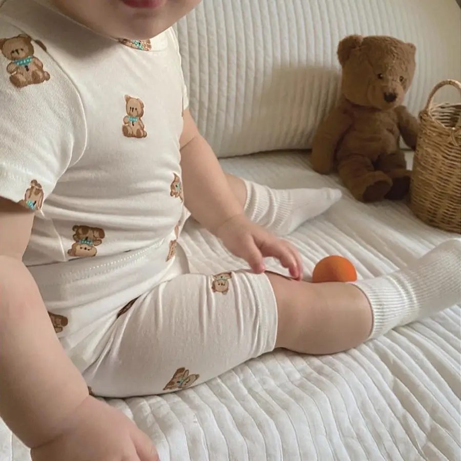 Korean Style Baby Pajamas Set White Cotton Shorts - Image 9