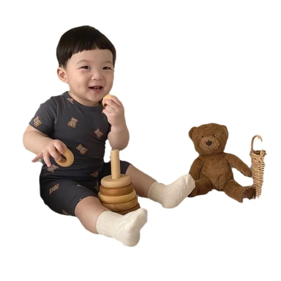 Korean Style Baby Pajamas Set White Cotton Shorts - Image 11