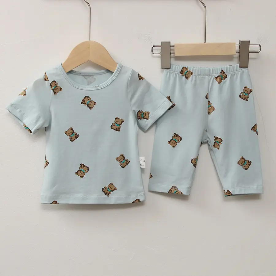 Korean Style Baby Pajamas Set White Cotton Shorts - Image 3