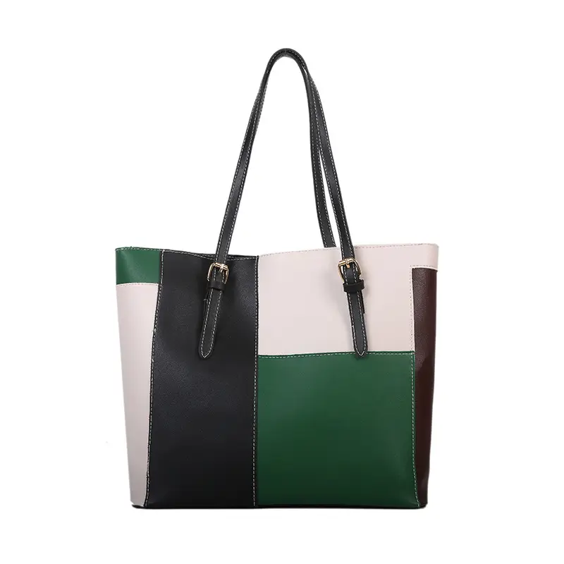 Cross-Border Korean Style Contrasting Color Large Tote Bag for Women
