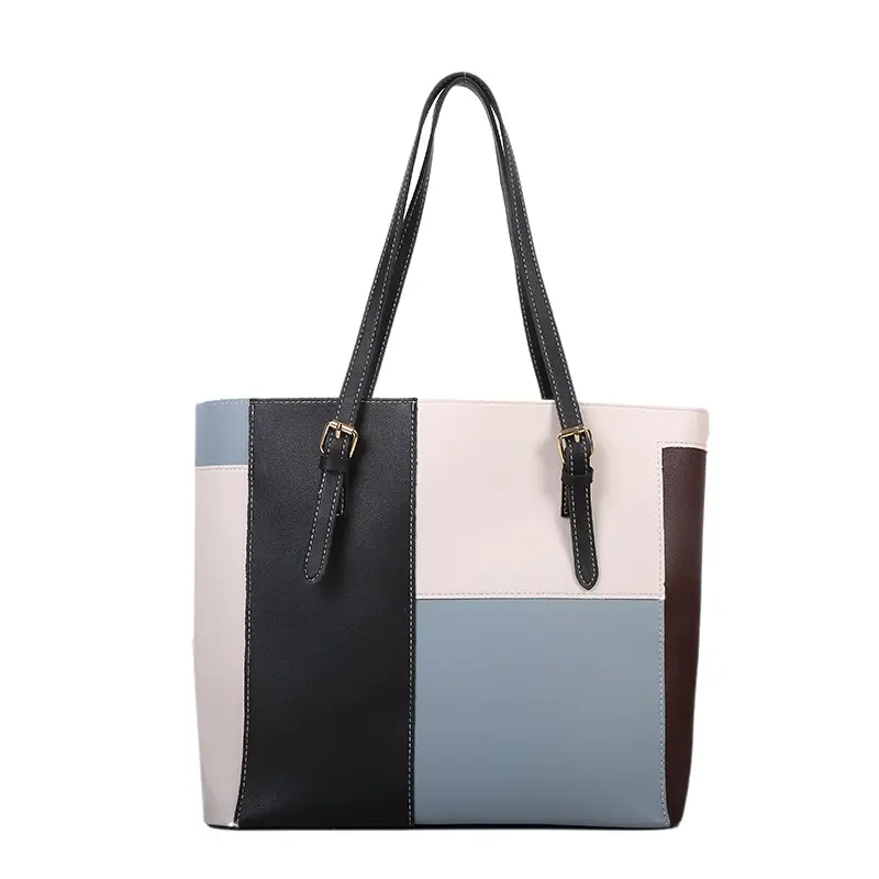 Cross-Border Korean Style Contrasting Color Large Tote Bag for Women