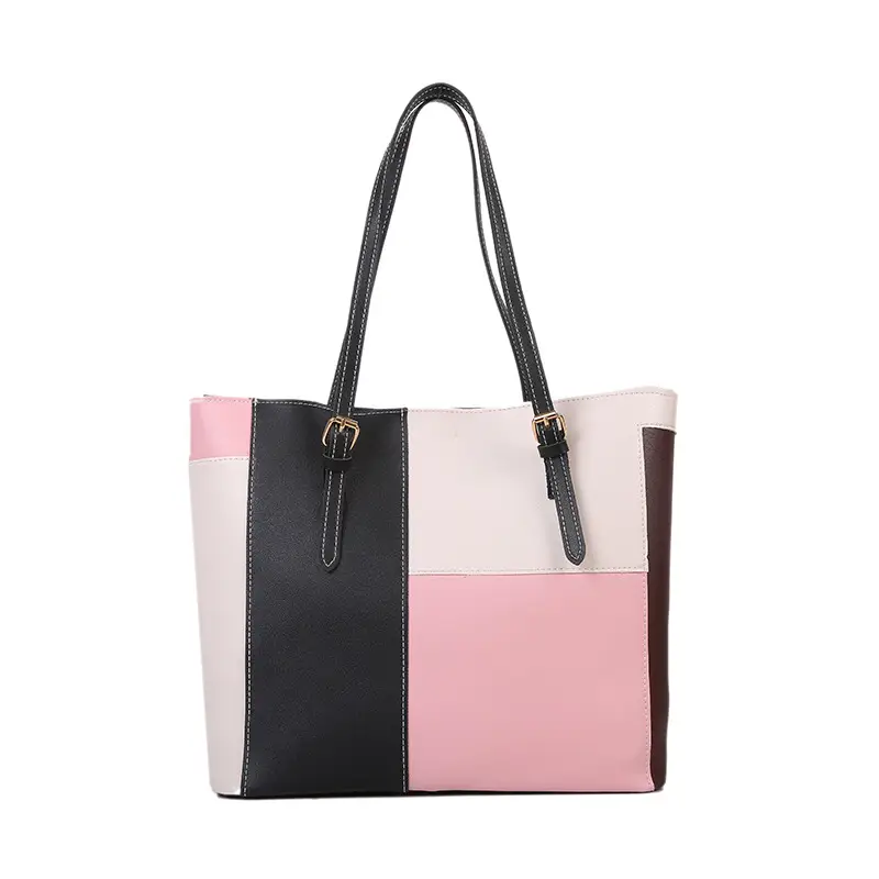 Cross-Border Korean Style Contrasting Color Large Tote Bag for Women