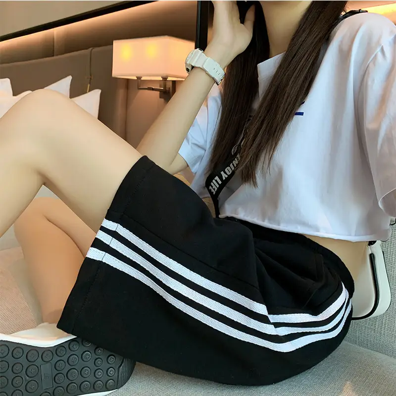 Women's Grey 3x3 Shorts with White Stripes - Image 8