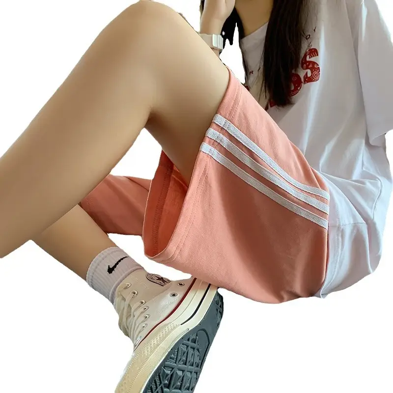 Women's Grey 3x3 Shorts with White Stripes - Image 11