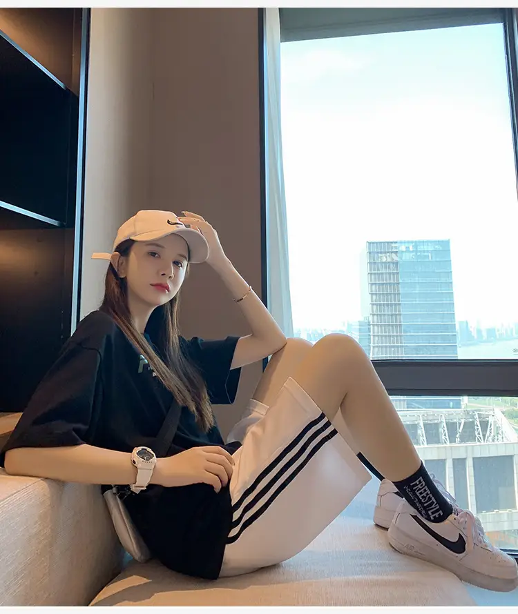Women's Grey 3x3 Shorts with White Stripes - Image 3