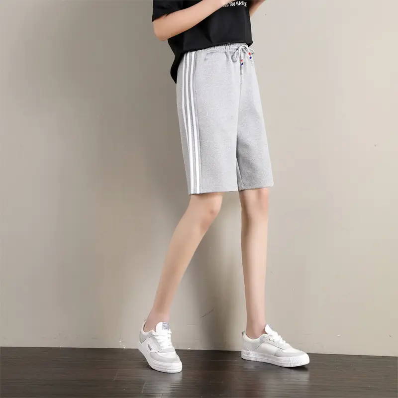 Women's Grey 3x3 Shorts with White Stripes - Image 6