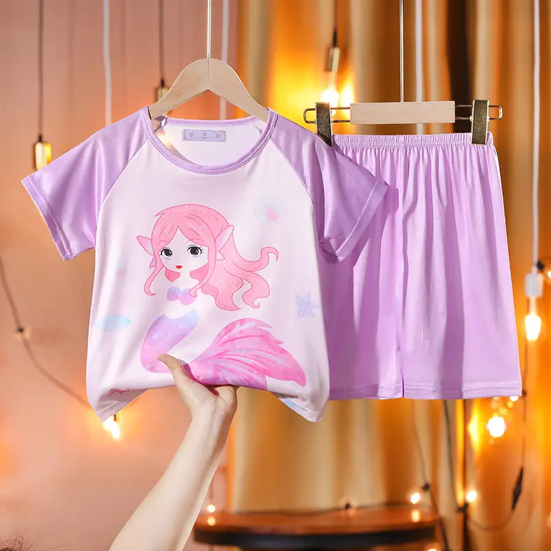 Children's Cartoon Pajamas Summer Boys Purple Short Sleeve