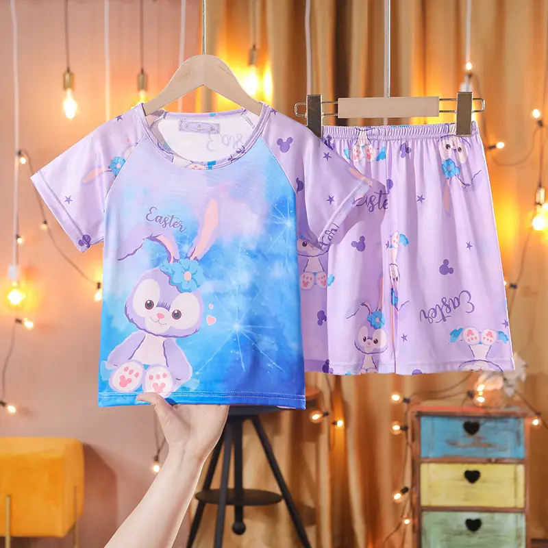 Children's Cartoon Pajamas Summer Boys Purple Short Sleeve