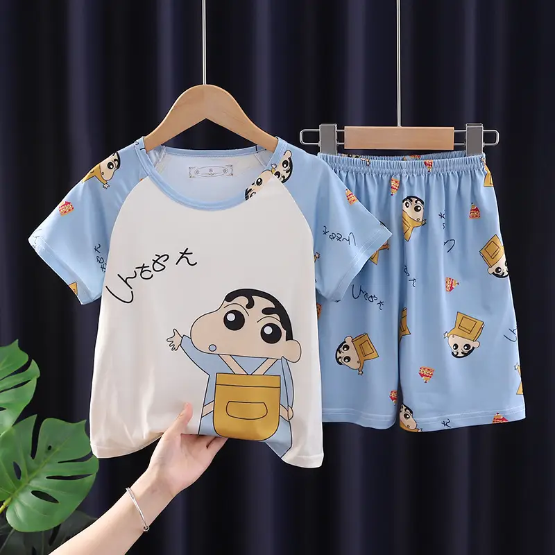 Children's Cartoon Pajamas Summer Boys Purple Short Sleeve