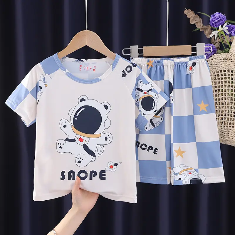 Children's Cartoon Pajamas Summer Boys Purple Short Sleeve