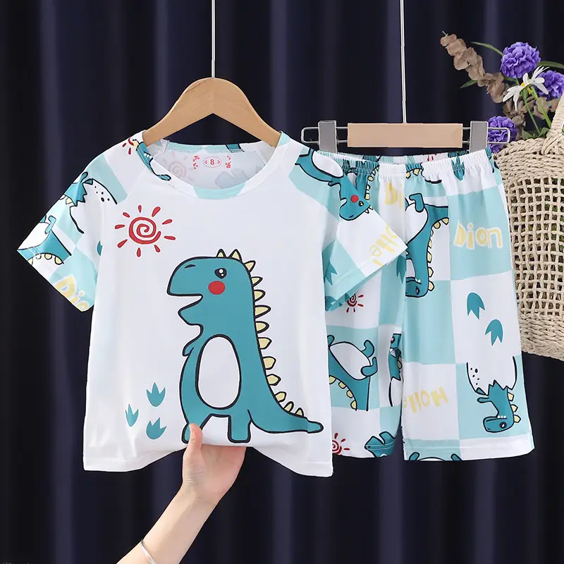 Children's Cartoon Pajamas Summer Boys Purple Short Sleeve