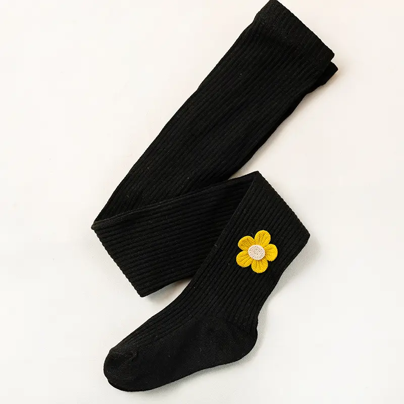 Black Cotton Sunflower Leggings for Girls