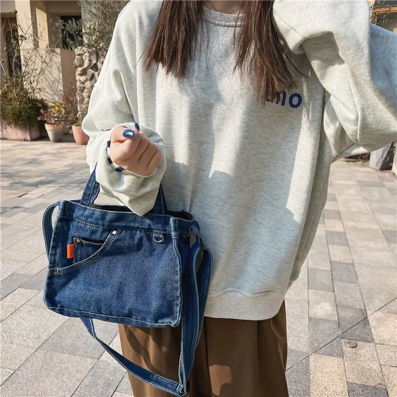 Women Denim Shoulder Bag with Japanese Artistic Design - Image 5