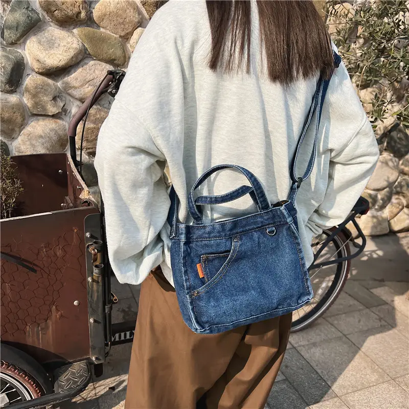 Women Denim Shoulder Bag with Japanese Artistic Design - Image 6