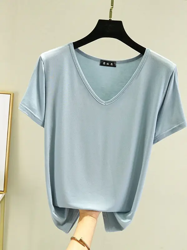 Women V-Neck Modal T-Shirt Slimming Summer Top